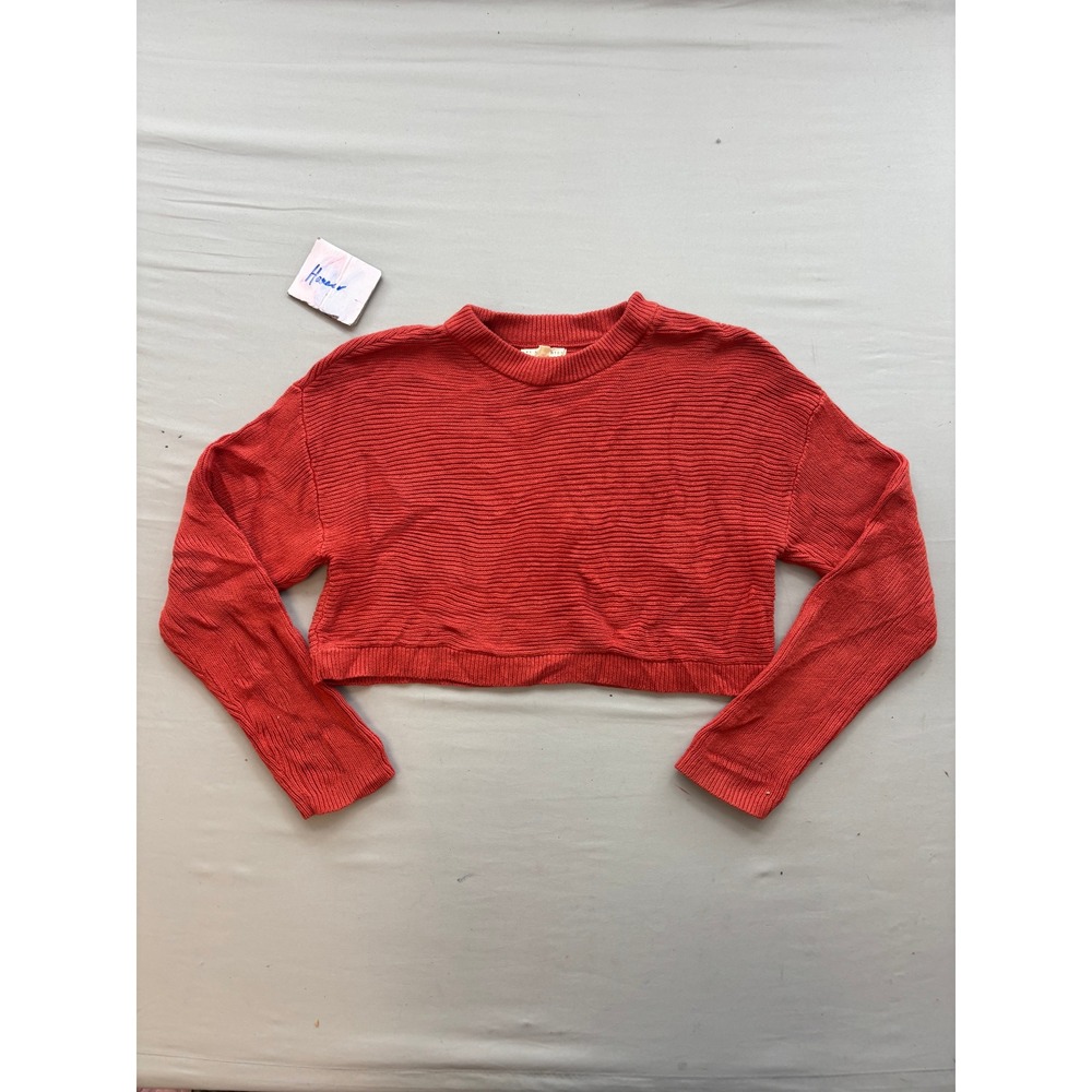LA Hearts Womens Ribbed Knit Cropped Sweater Orange Long Sleeve Crew Neck Medium